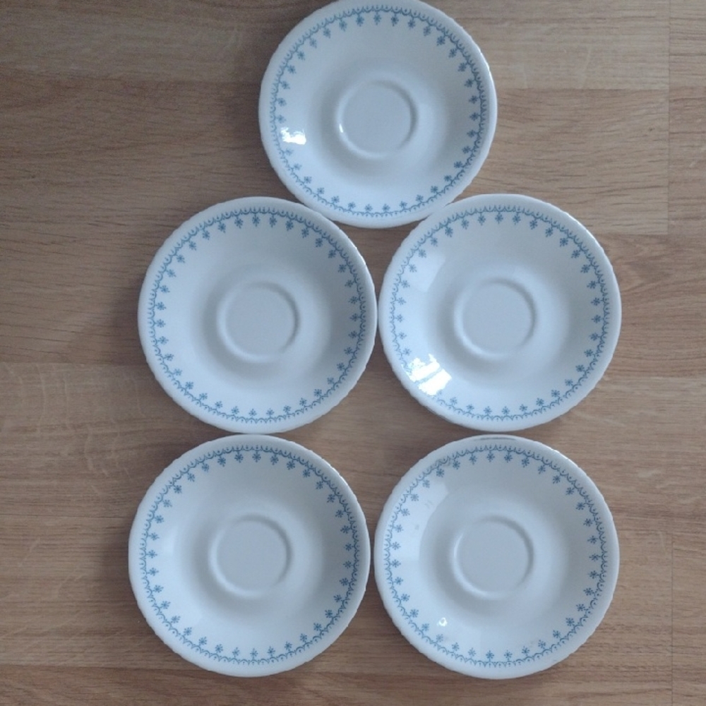 Corelle Snowflake Saucers Vintage set of Five